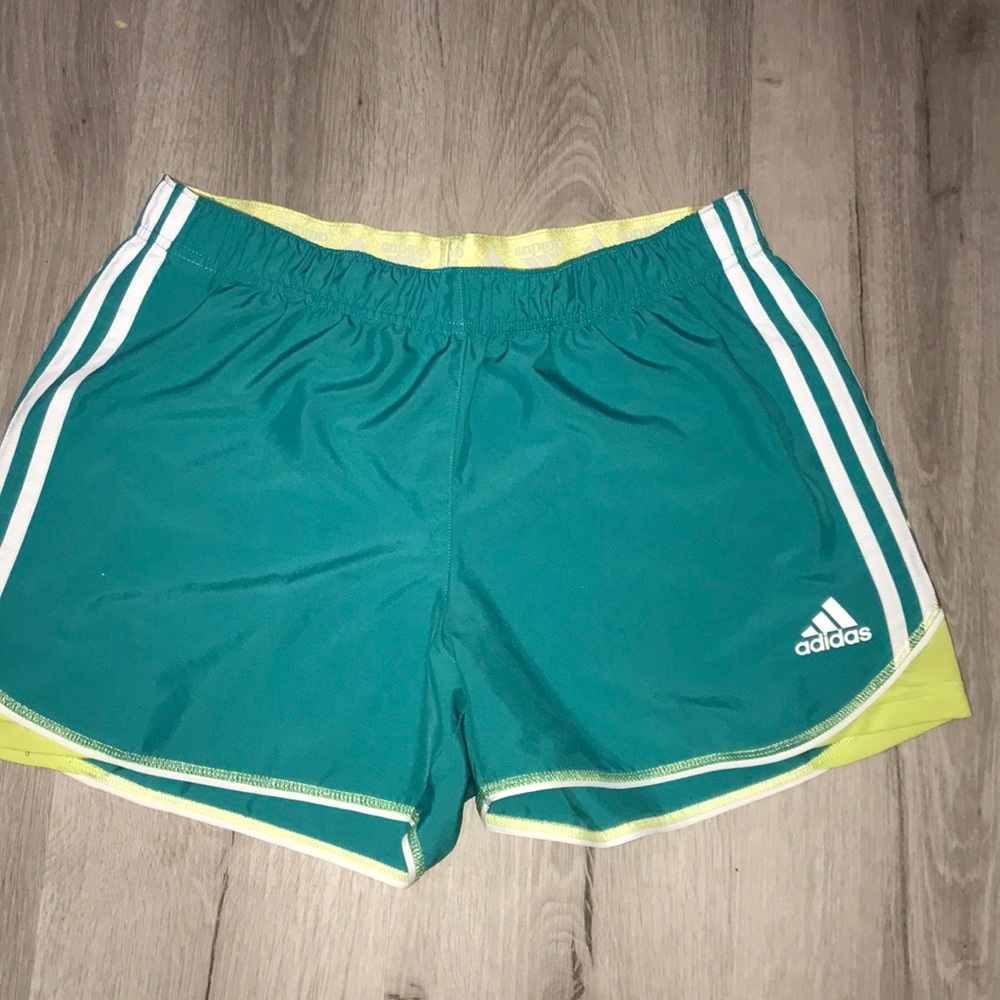 Adiddas Teal and light green climalite shorts